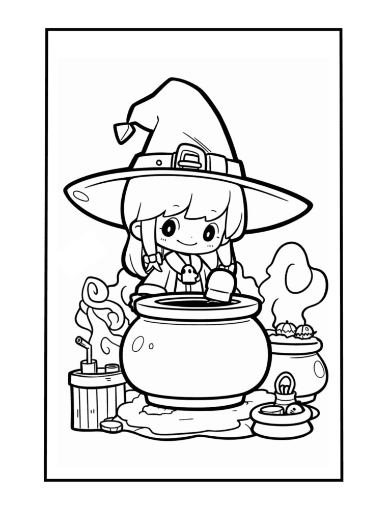 witch coloring page free PDF printables