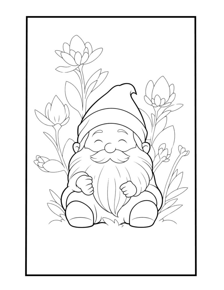 cute coloring sheet with adorable gnome