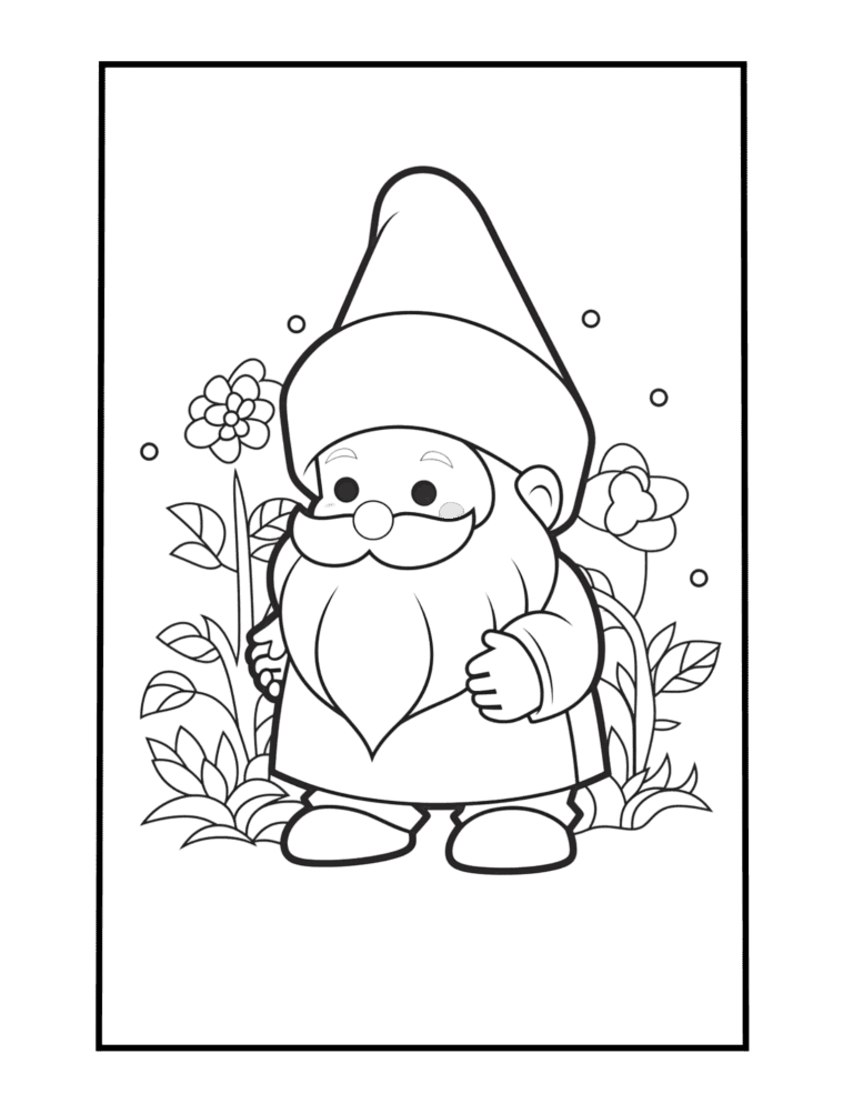 gnome coloring page for kids and adults