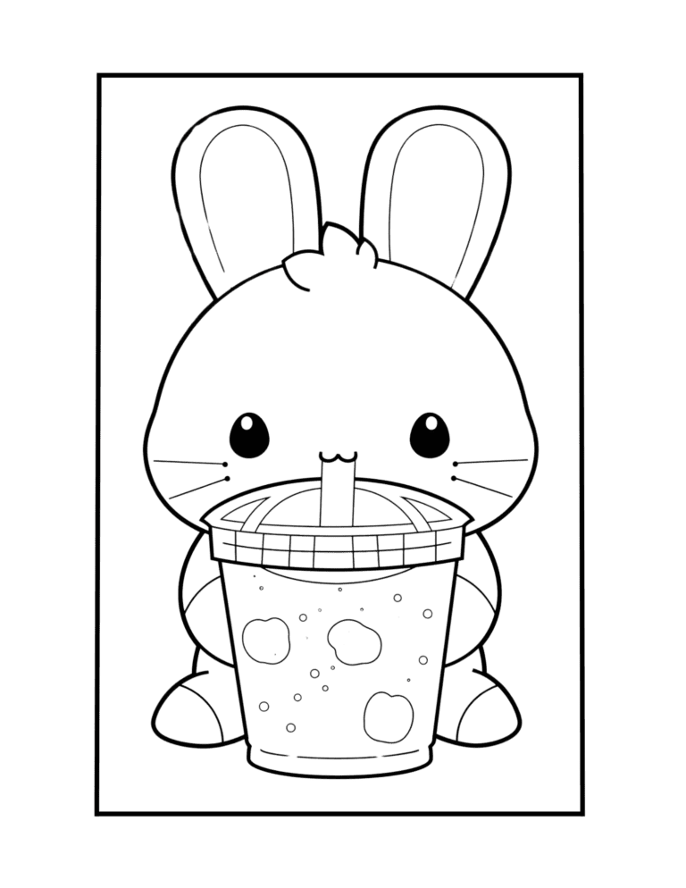 Rabbit Is Drinking Boba Tea Coloring Page