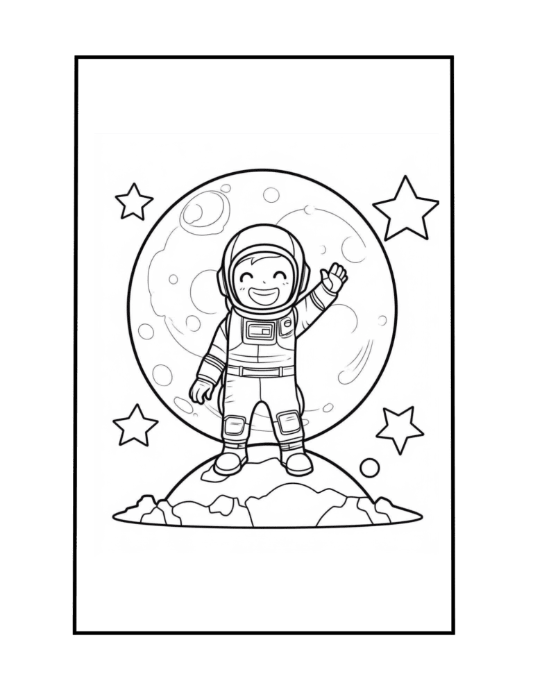 astronaut on the moon cute coloring sheet