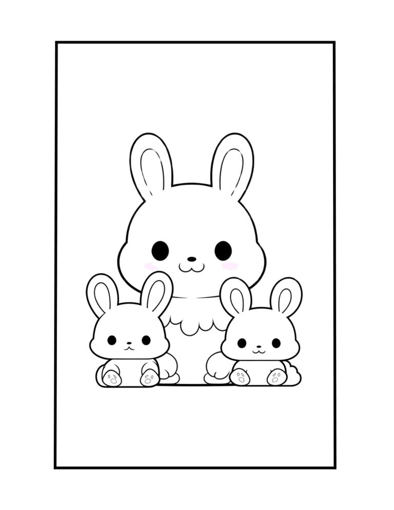 cute rabbit coloring page - adorable family