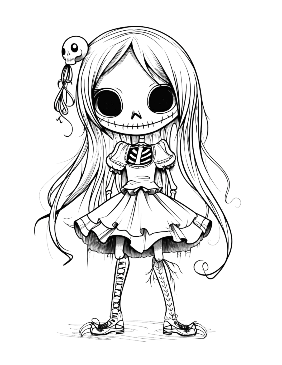 Creepy Cute Skeleton Girl: 11 Aesthetic Coloring Book