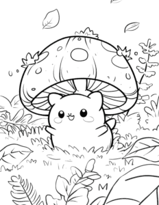 mushroom creature and aminal coloring page