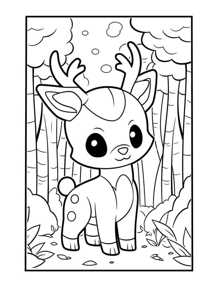 coloring page deer. cute deer in the forest