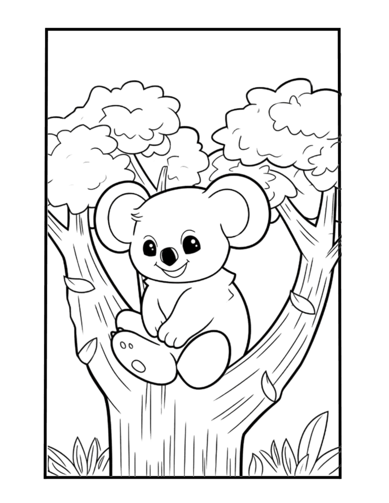 cute koala coloring page for kids and adults