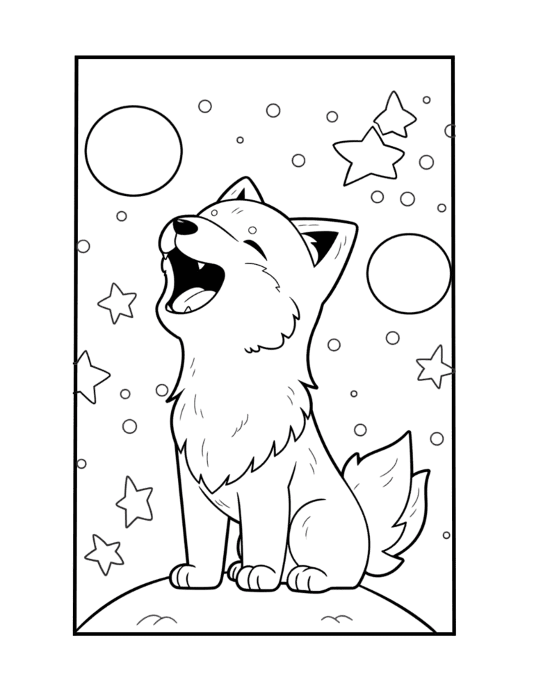 sweet wolf howl free pdf printable coloring page