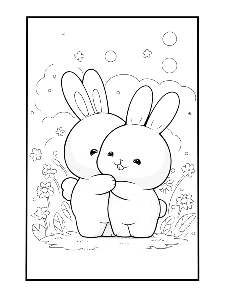 Cute Valentine Coloring Pages with hugging rabbitss