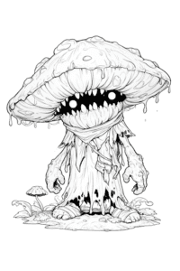 Scary mushroom coloring page for halloween