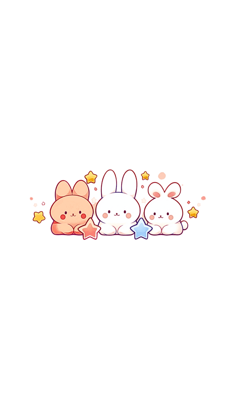 3 cute bunnies and stars