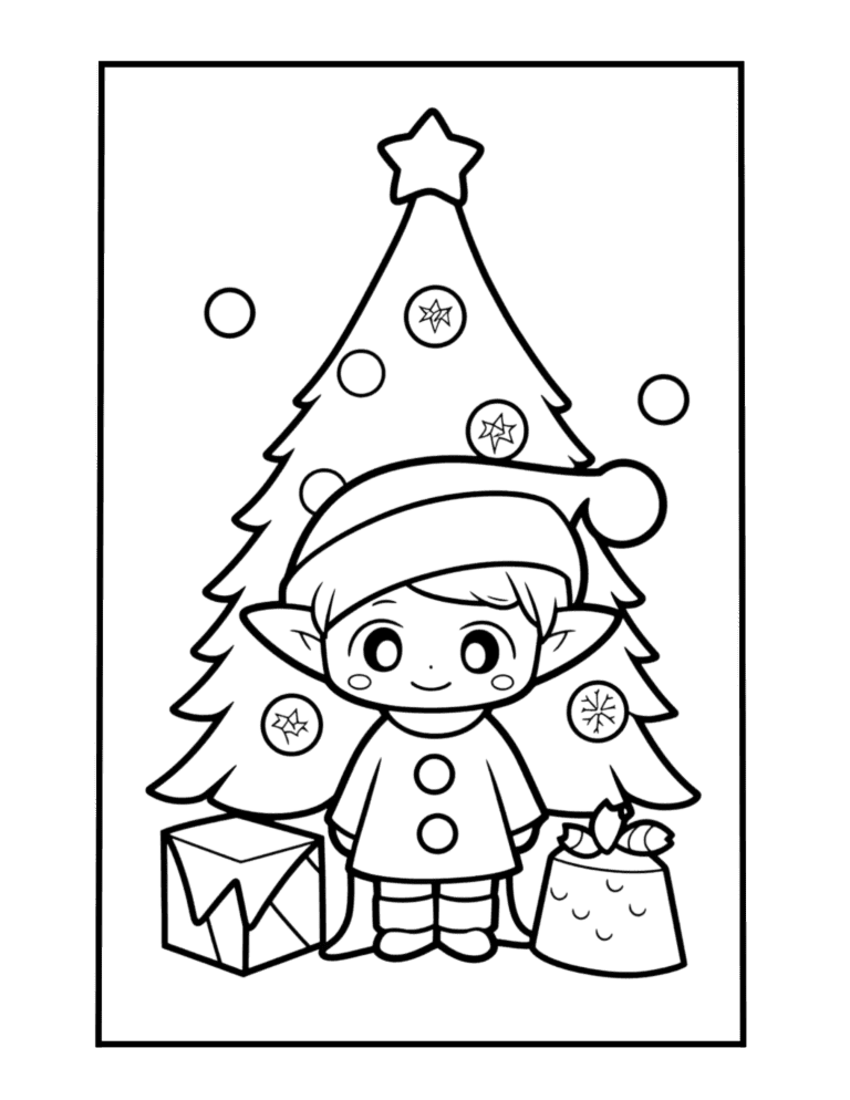 Christmas elf and christmas tree