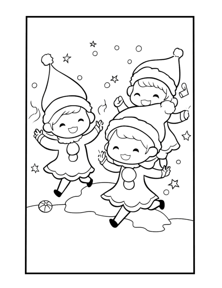 Dancing christmas elves coloring page