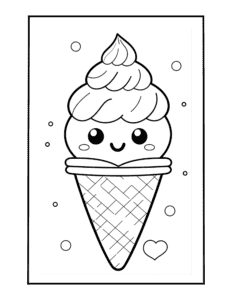 Kawaii Sweet Treat Ice cream cone coloring page for children