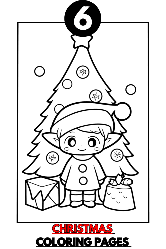6 free coloring page with christmas elvel
