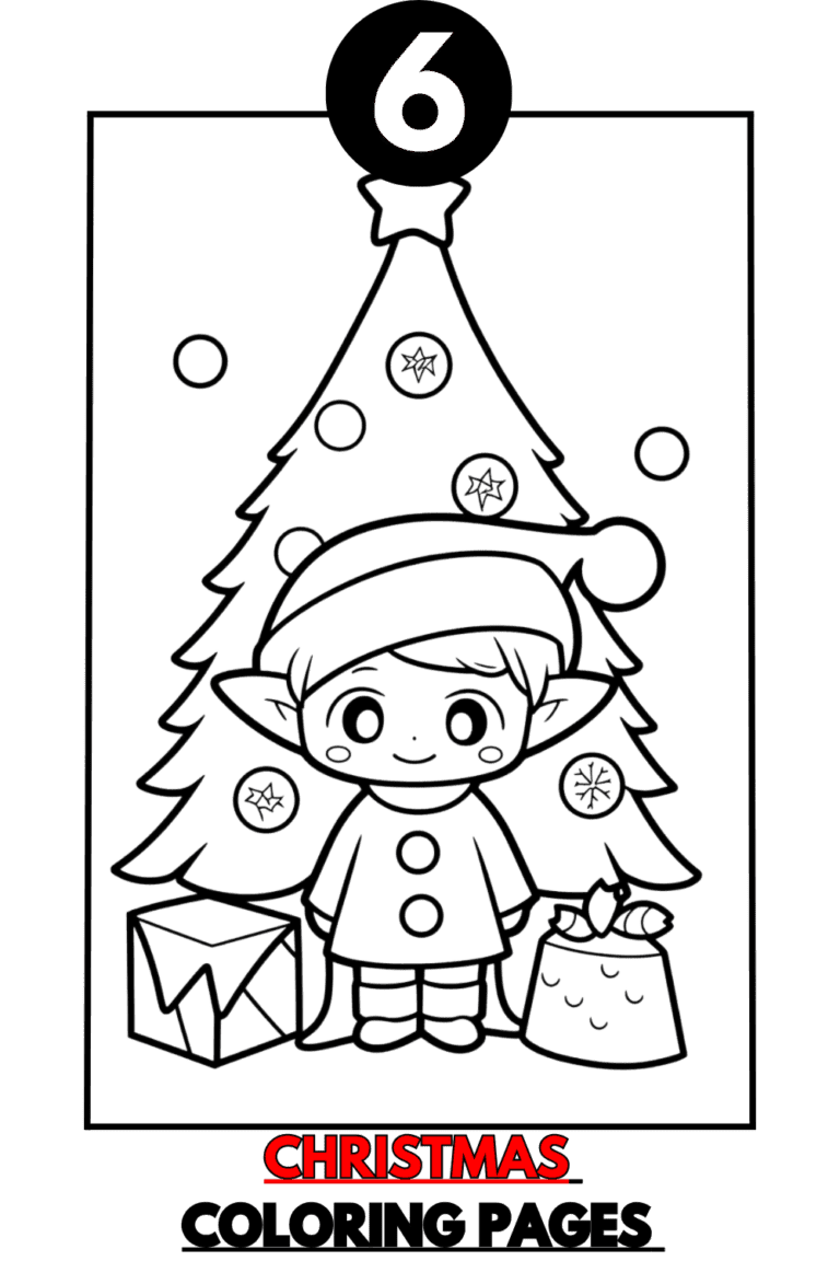 6 free coloring page with christmas elvel