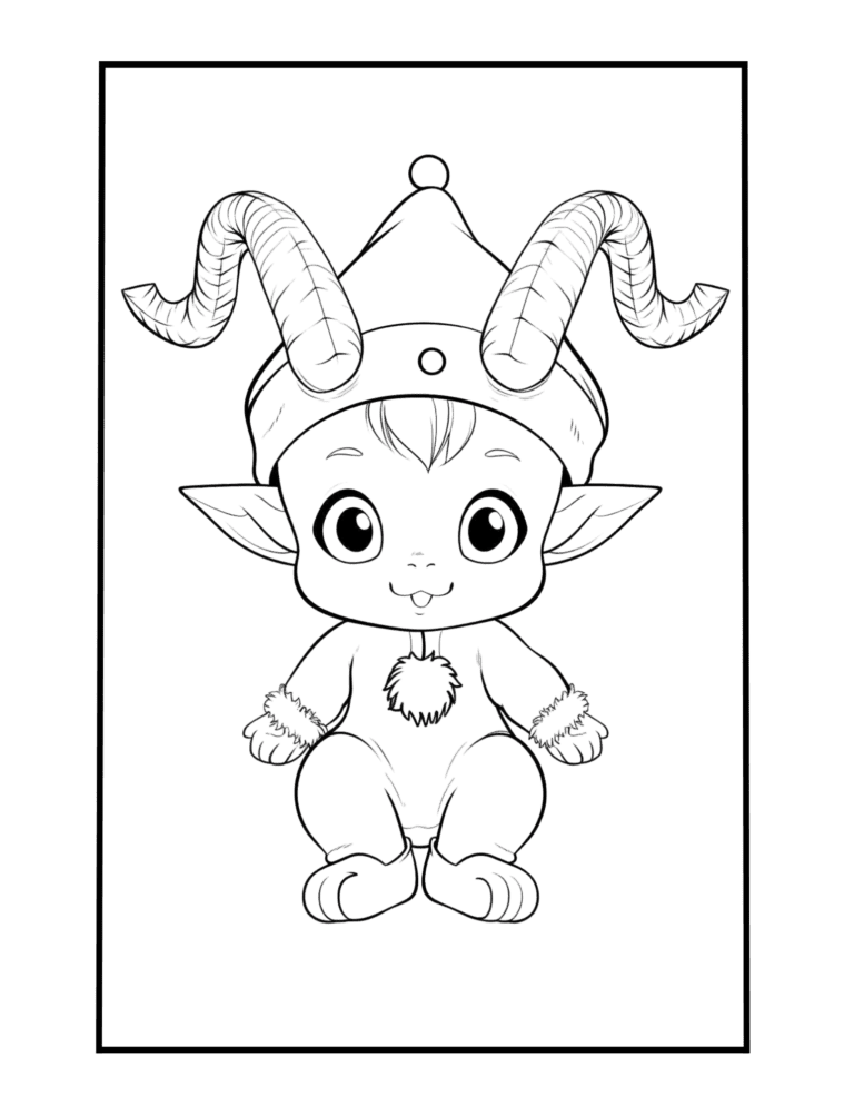 Elf with horns easy to color christmas coloring page