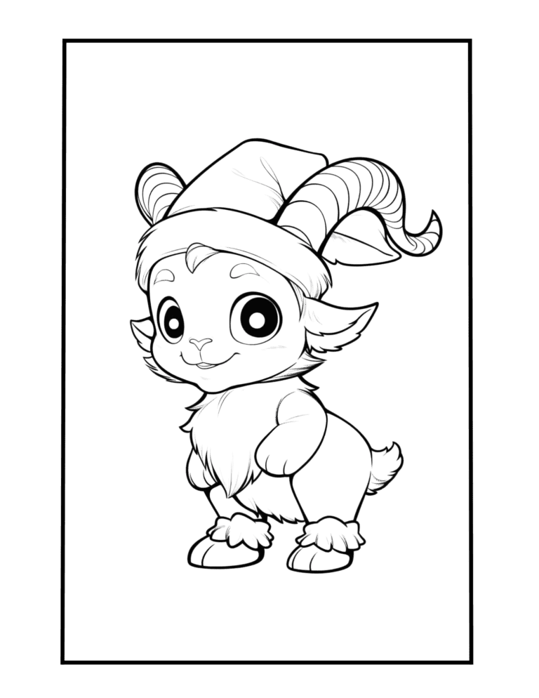 Elf with horns easy to color christmas coloring page