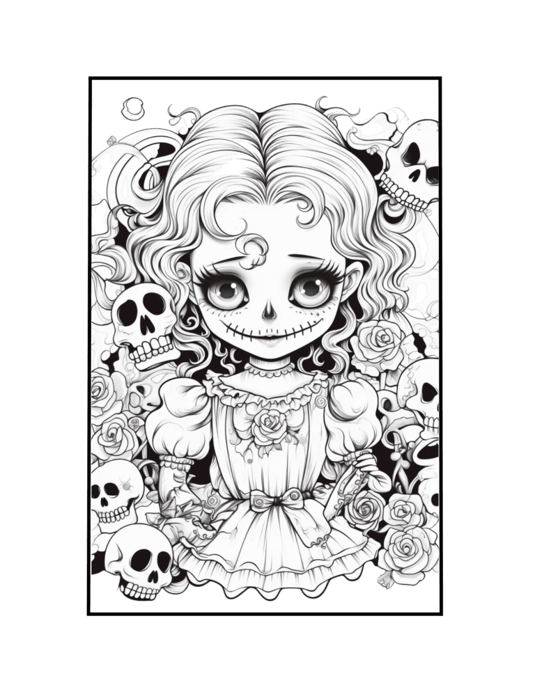 Creepy cute victorian girl with skulls