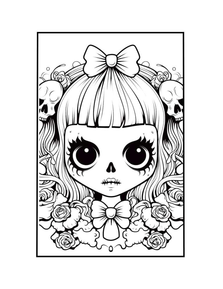 Scary Coloring Page With Cute but creepy Girl