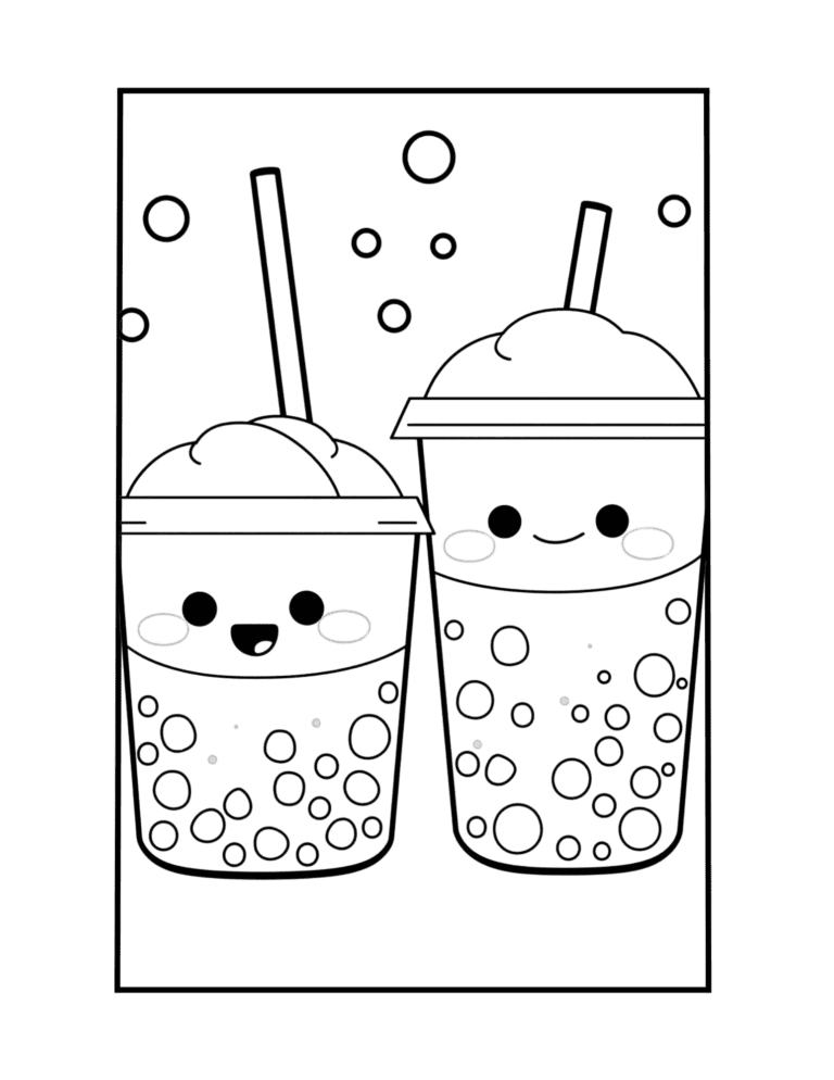 Adorable Coloring Page With Boba Tea