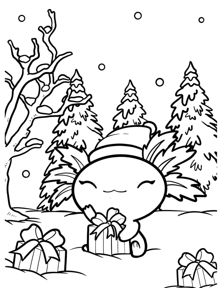 cute chrismtas axolotl coloring page