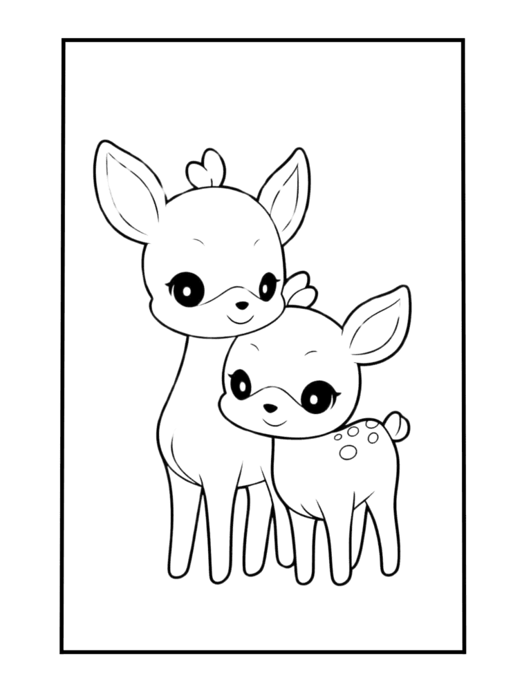 mom deer with kid cute coloring sheet