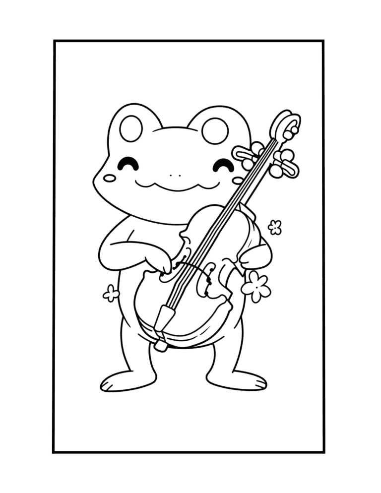 cute coloring sheet with kawaii frog