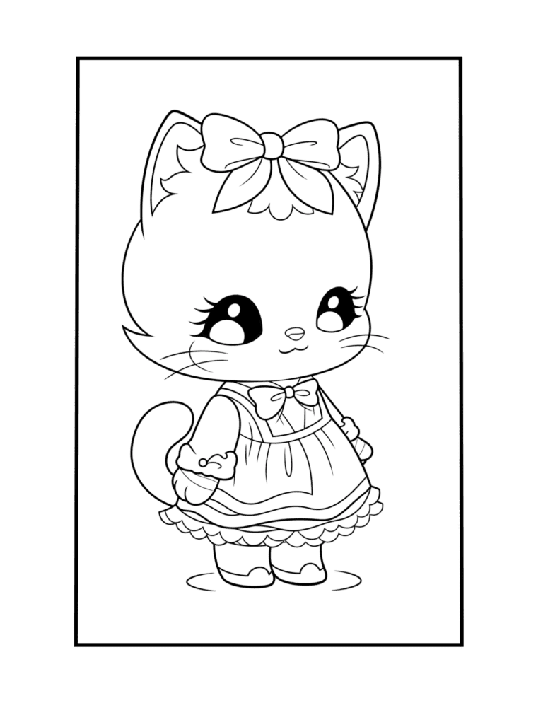 chibi cat coloring sheet