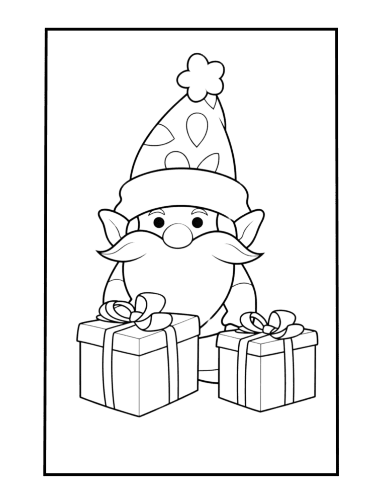 coloring page gnome with gifts