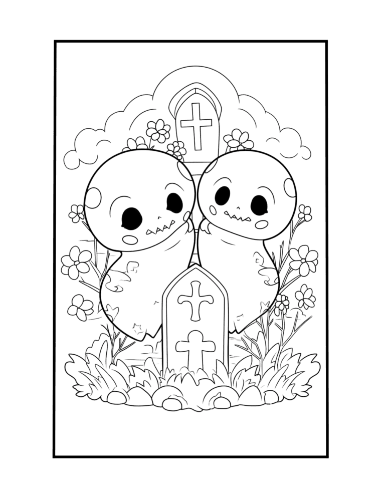 creepy twin monsters coloring sheet