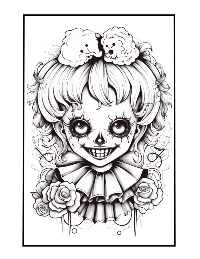 creepy clown horror coloring page