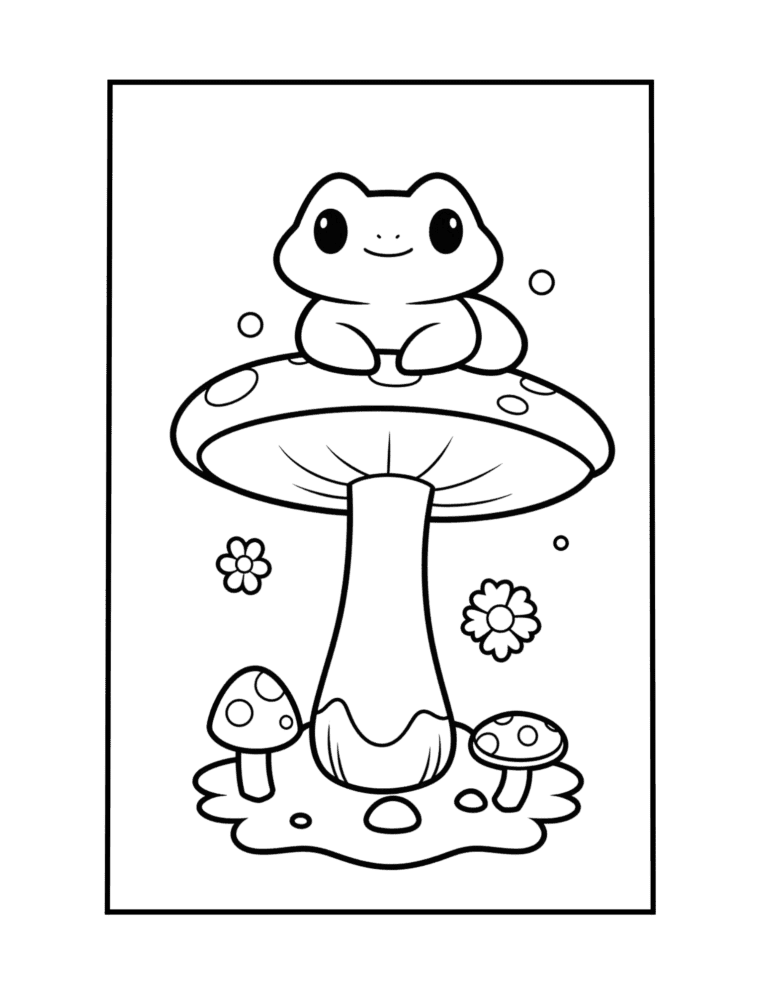 frog and mushroom coloring pages