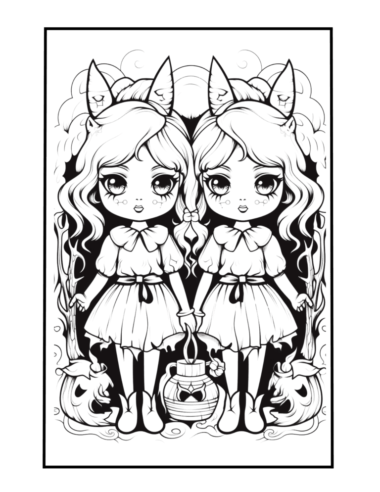 gothic twins cute coloring sheet