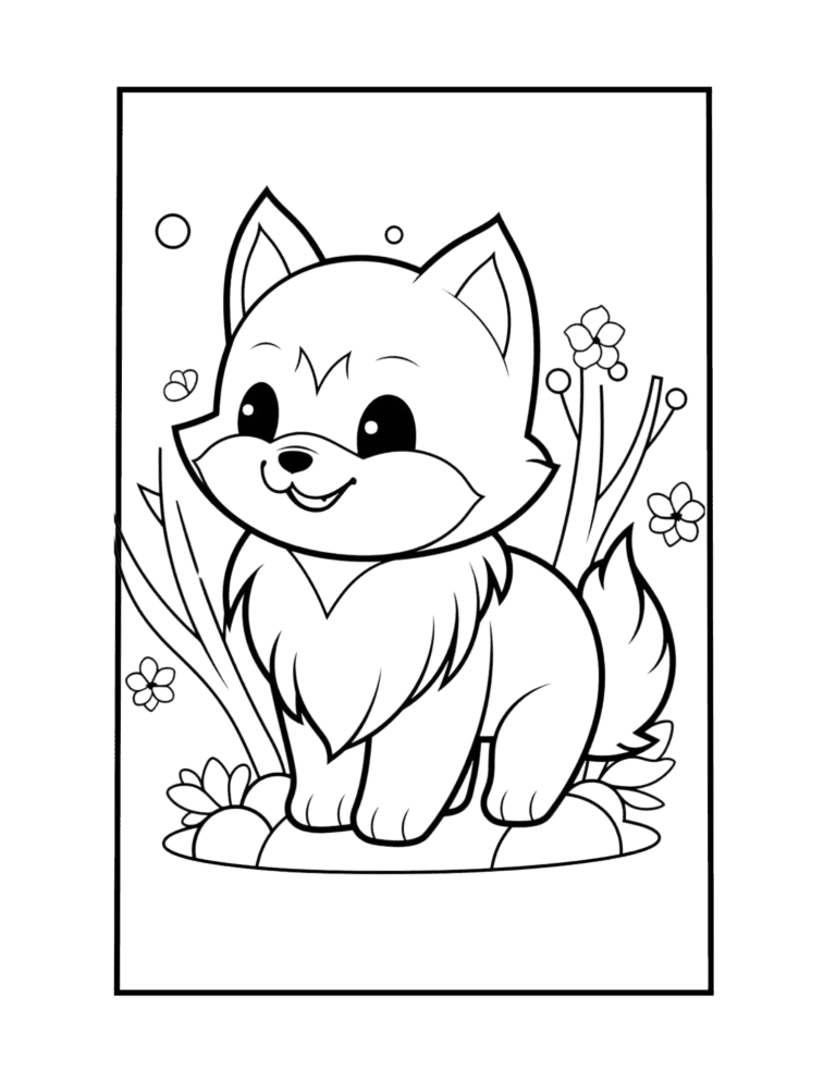 kawaii wolf coloring page