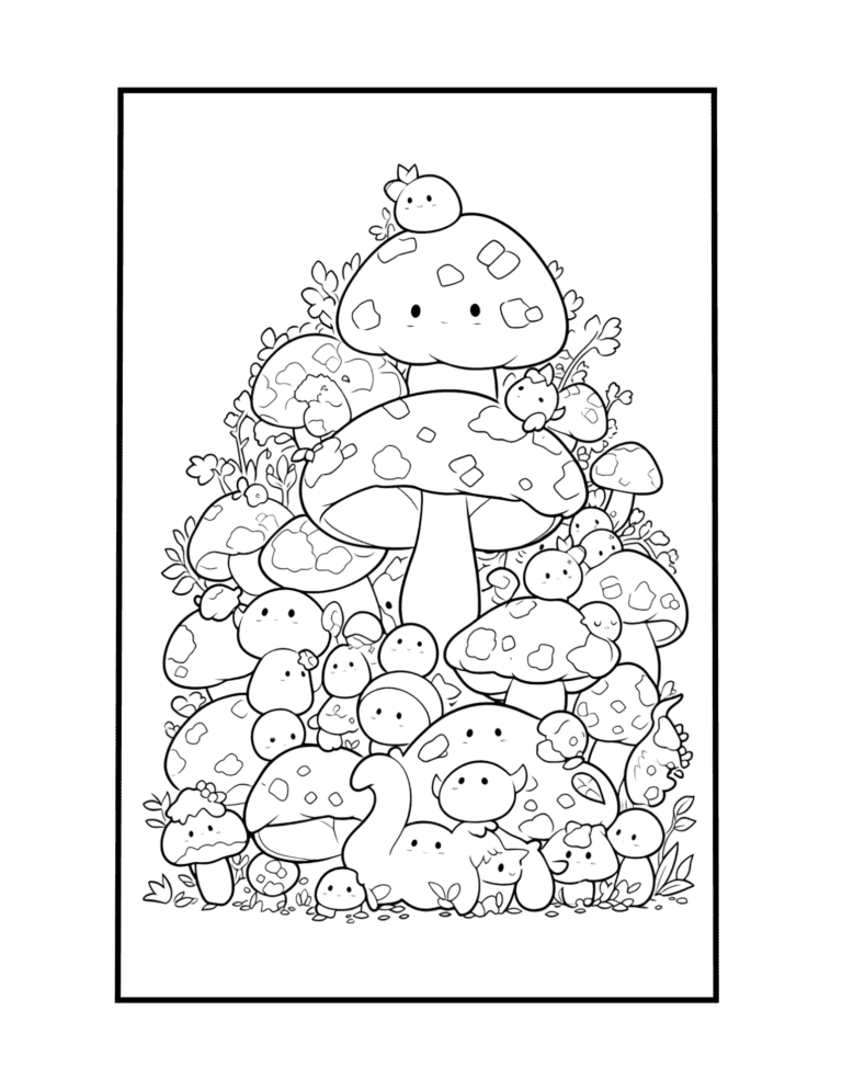 kawaii mushroom coloring page