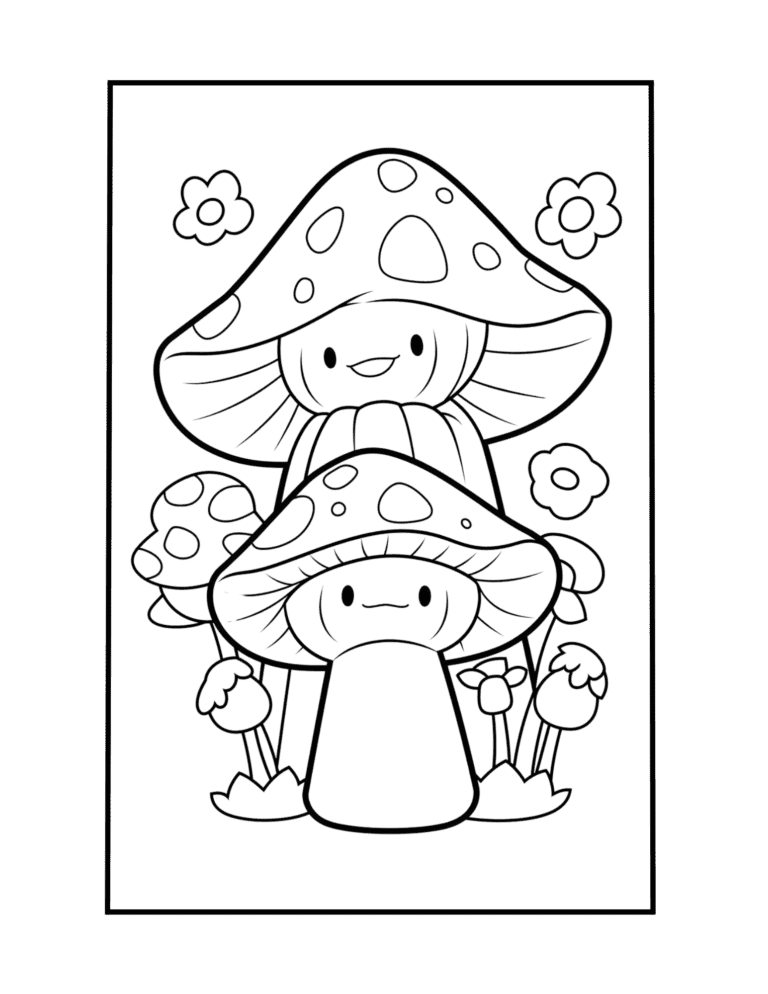 kawaii mushrooms to color