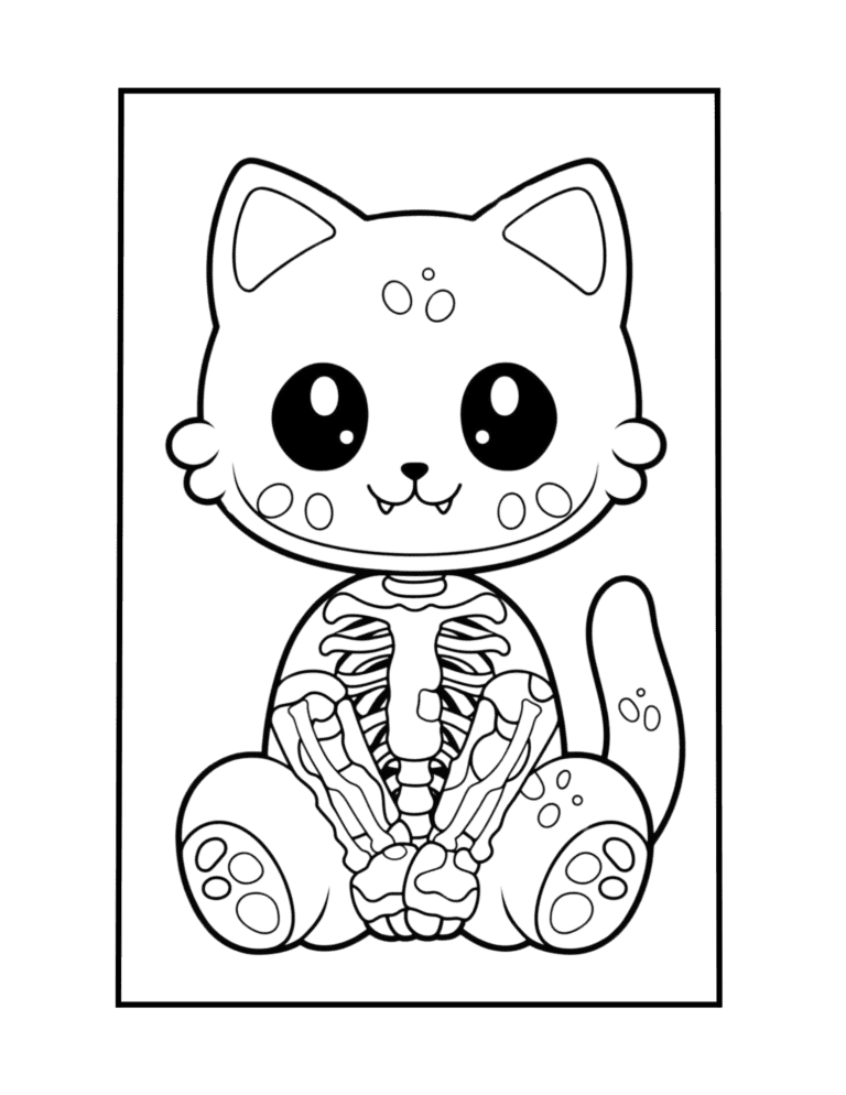 kawaii skeletoncat to color for free