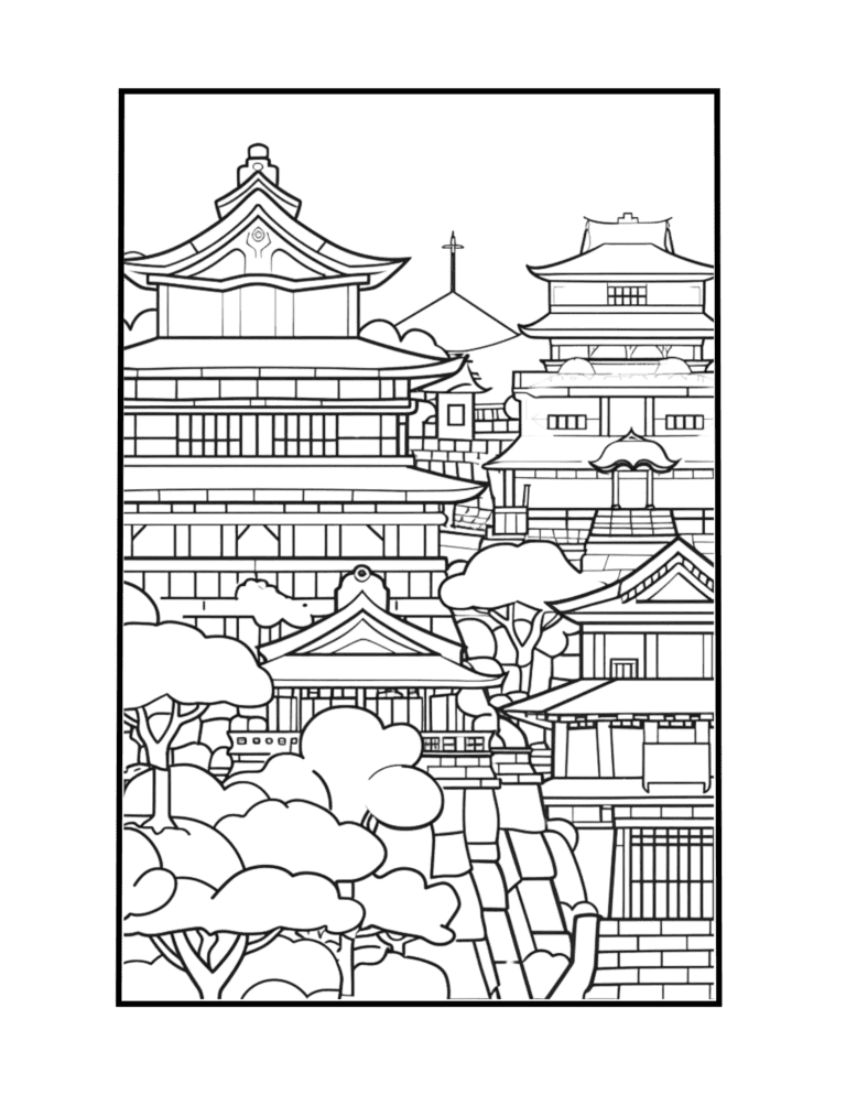 2 Japanese landscape coloring page