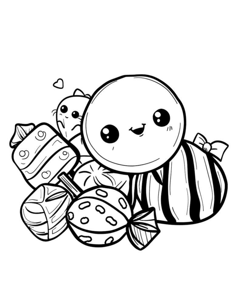 Cute candy coloring page