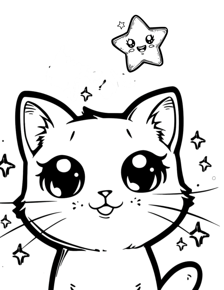 Cat and Stars Coloring Sheet