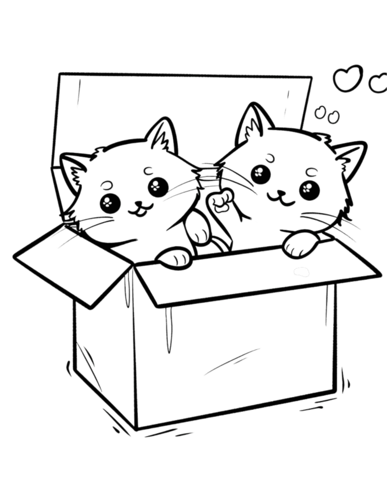 cute cats in the box coloring sheet