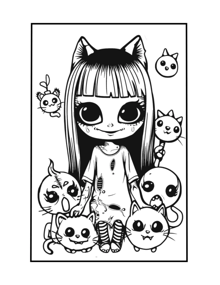 creepy but cute chibi coloring page