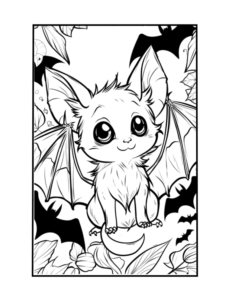 creepy cute bat coloring page