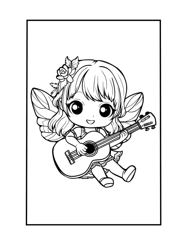 fairy is playing guitar coloring page