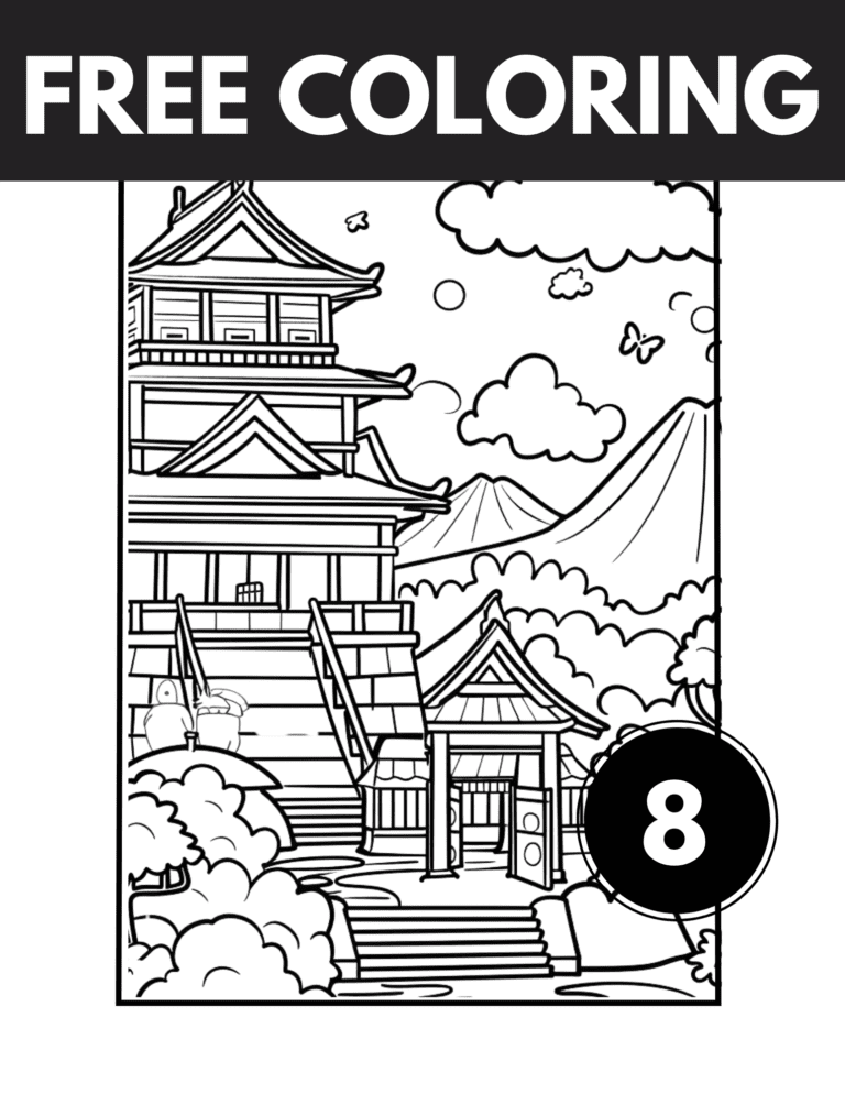 Japanese Coloring Book: 8 Free Printable Landscape Coloring Pages