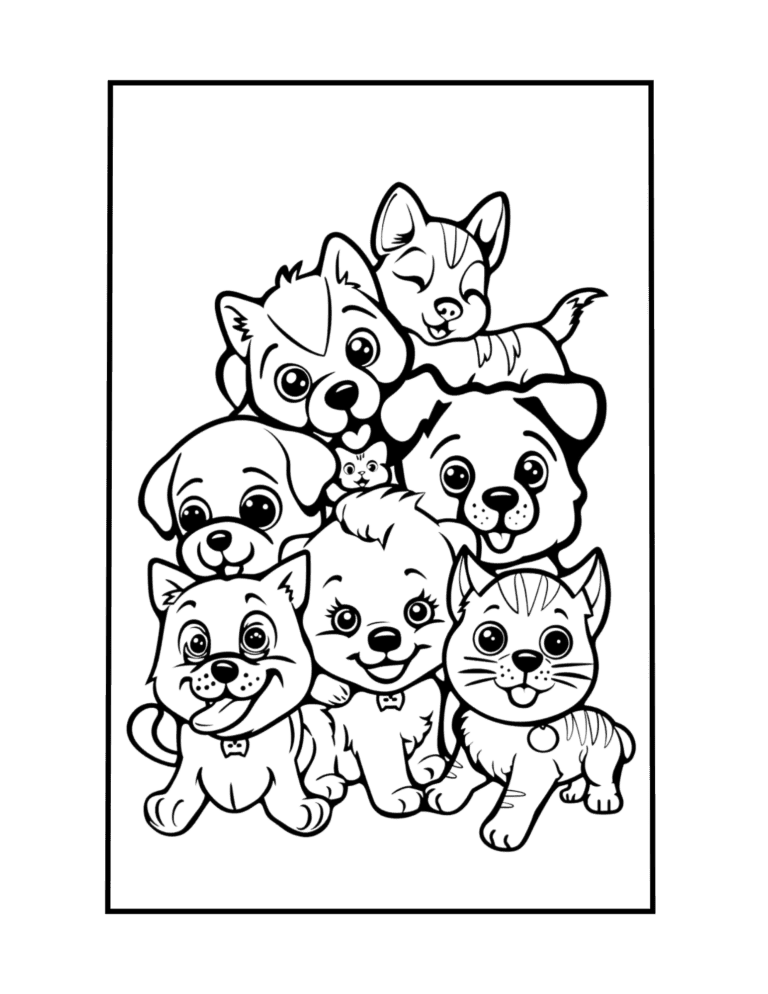 kawaii Puppies and Kittens to color