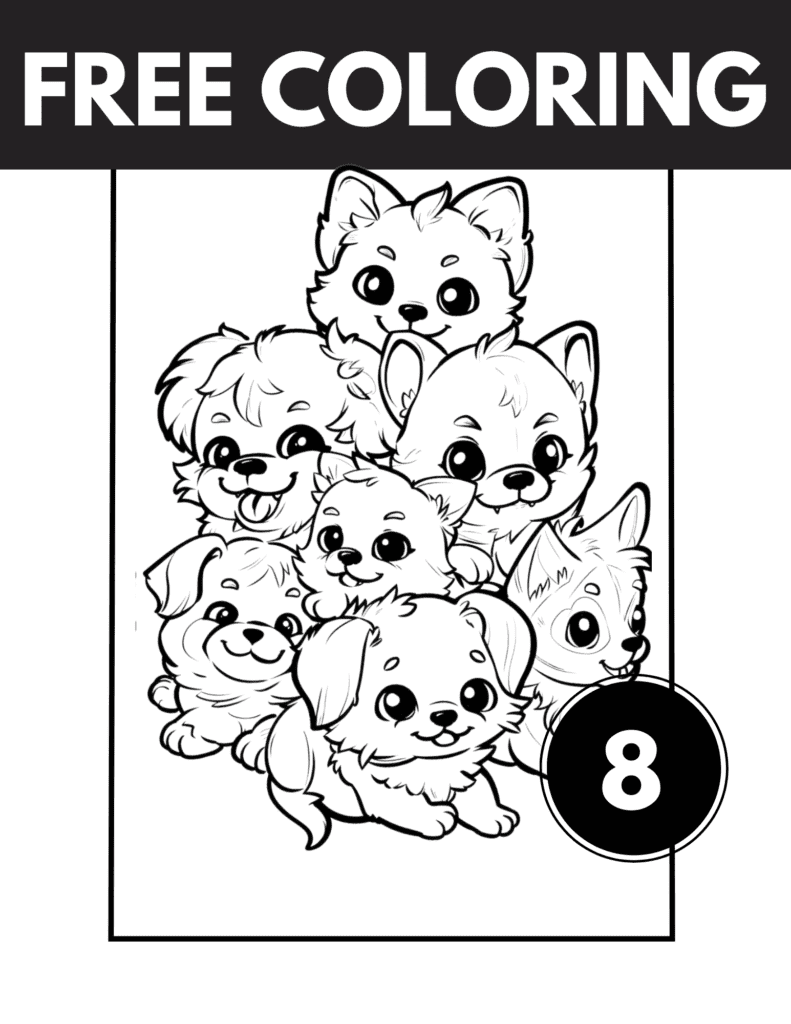 Puppies and Kittens: 8 Coloring Pages