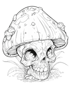 horror coloring page with mushroom