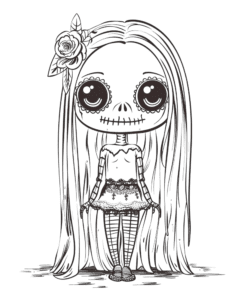 creepy skull girl coloring page