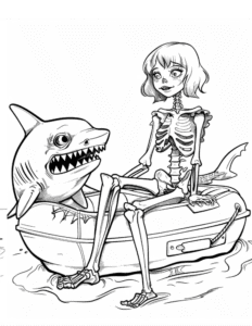 Creepy cute shark and skeleton gothic girl